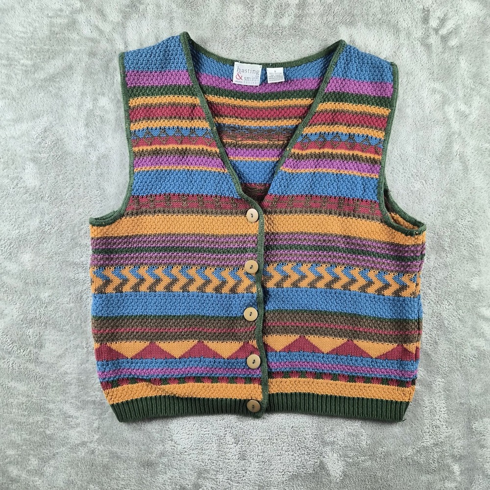 Vintage Hastings Smith Sweater Vest Womens Small Petite 90s Geometric Knit Retro